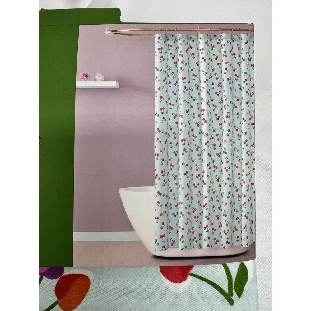Kate Spade New York Blue Multi Color Cherries Fabric Shower Curtain Rainbow
